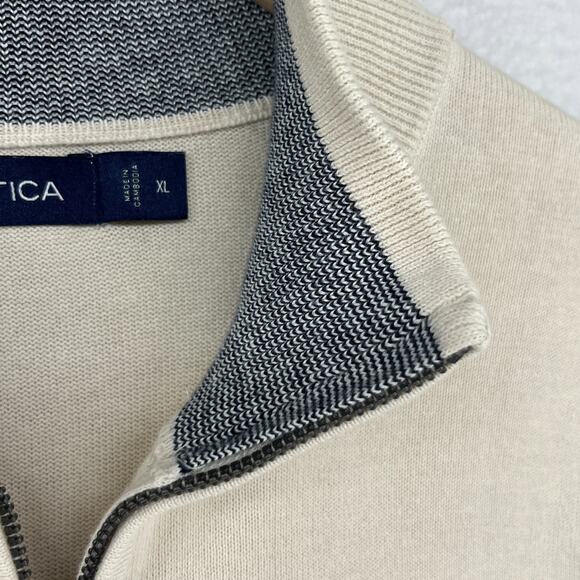 NAUTICA Sweater Mens XL Golf 1/4 Zip Mock Neck Pullover Jumper Cotton Beige - Picture 3 of 15